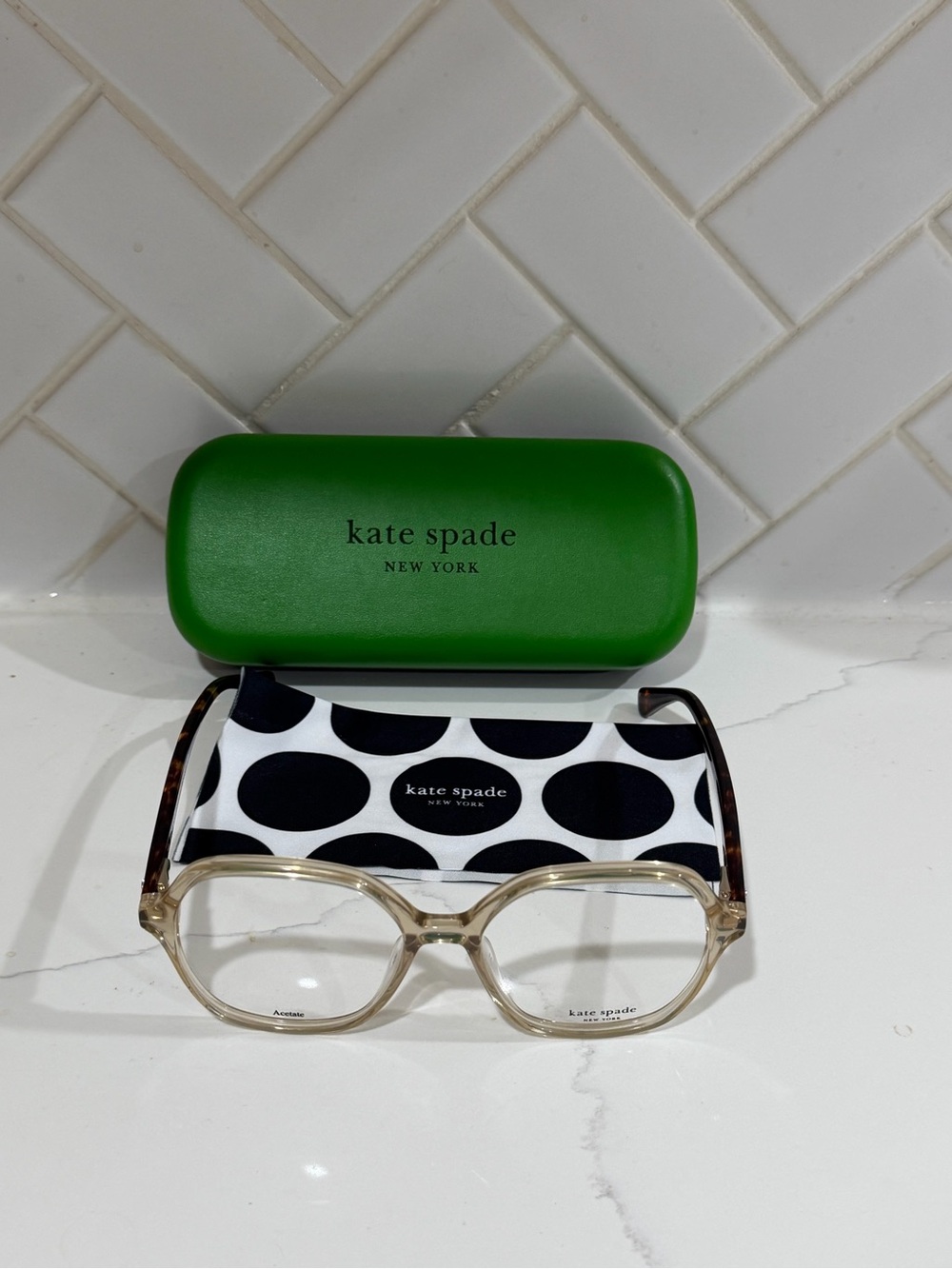 kate spade Kids Clear Front Glasses with Tortoiseshell Arms and Green Case